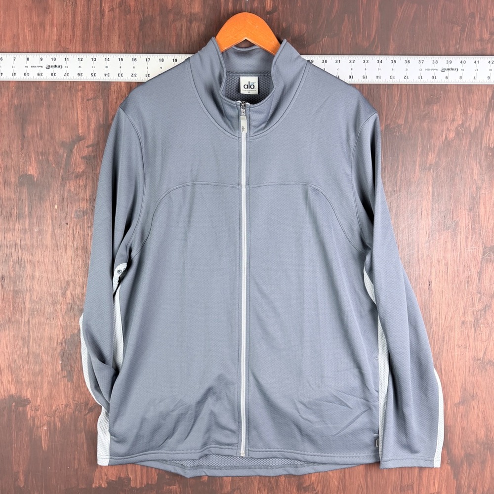 Alo CoolFit Mens XL Gray Full Zip Mesh Panel Performance Track Jacket Mock Neck